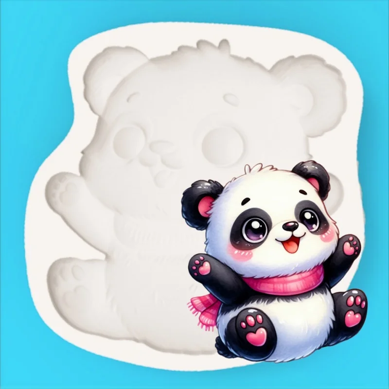 Schal-Tragender Panda Fröhliches Design Cartoon-Schokoladen-Fondant-Gießform aus Silikon Image