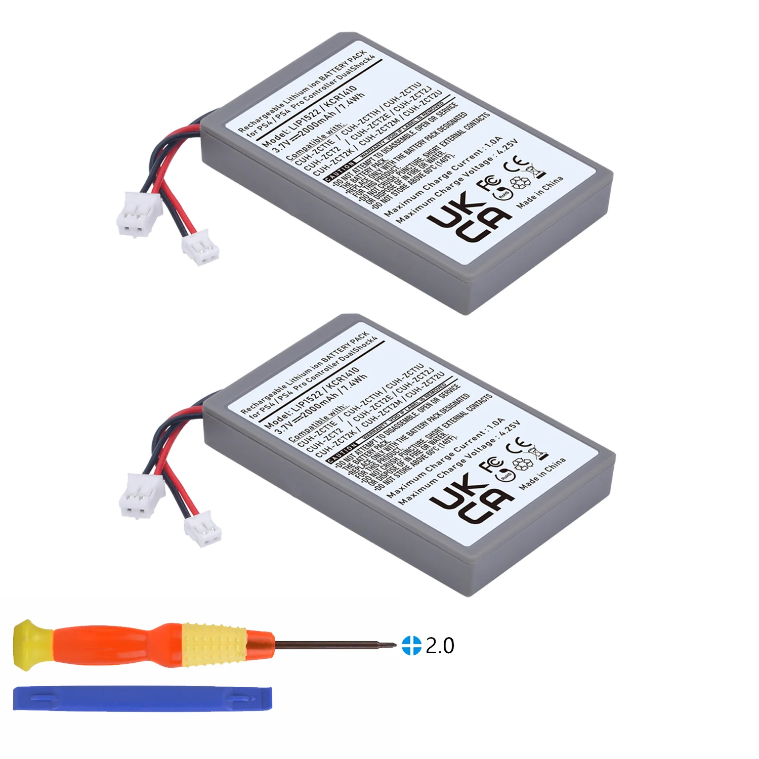 2000mAh PS4 Battery for Sony PlayStation 4 DualShock4 V1 V2 Controller, KCR1410 LIP1522 Replacement Batteries
