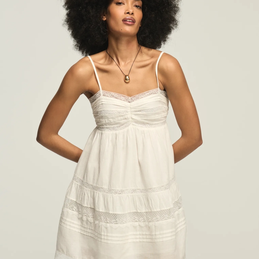 Lucky Brand Trim Mix Mini Dress - Women's Clothing Dresses Mini Dress in Whisper White, Size L