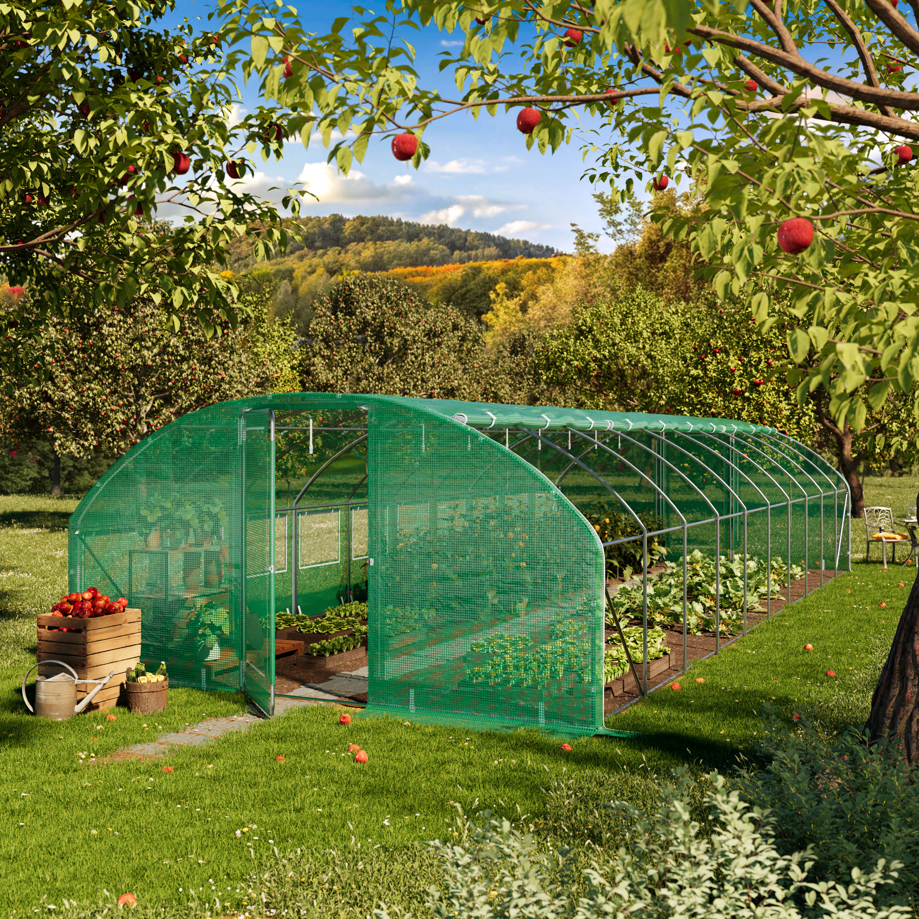 4x10m Foliengewächshaus, PE-Plane, grün - (8994) Image