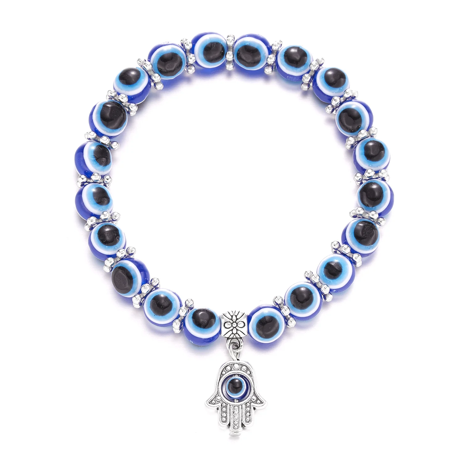 Classico braccialetto con ciondolo a farfalla con palmo blu malocchio che desidera braccialetto con perline in resina con catena di corda elastica per regalo di gioielli da donna