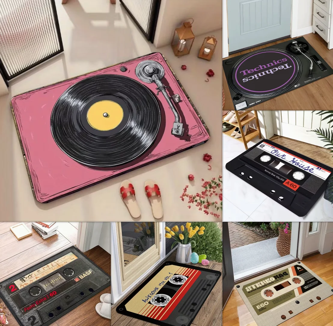 1 Cartoon Record Bedroom Carpet Kitchen Floor Mat Anti Slip Bathroom Living Room Carpet Entrance Door Mat Home Decorative Rugs