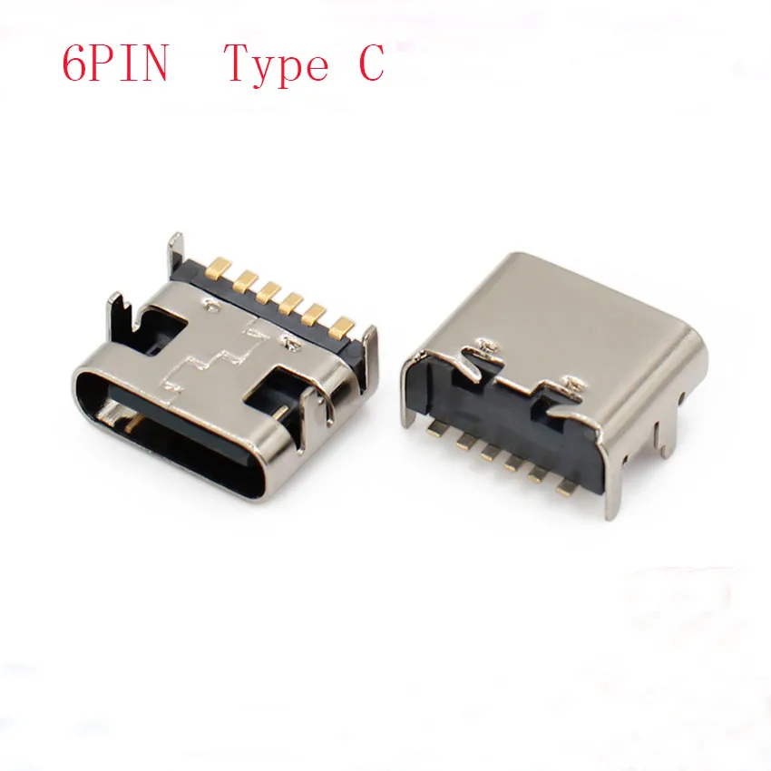 10 pz/lotto Tipo C 6 Pin USB SMT Presa Connettore USB 3.1 Tipo-C Femmina Posizionamento SMD DIP Per PCB design FAI DA TE ad alta corrente di ricarica