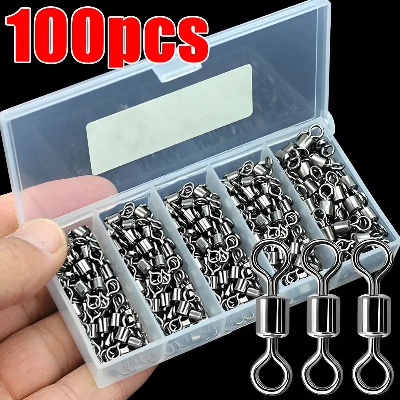 50/100pcs Cuscinetto Girevole Connettore di Pesca In Acciaio Inox Accessori Per la Pesca Alla Carpa A Scatto Amo Richiamo Anello Solido Girevole attrezzatura