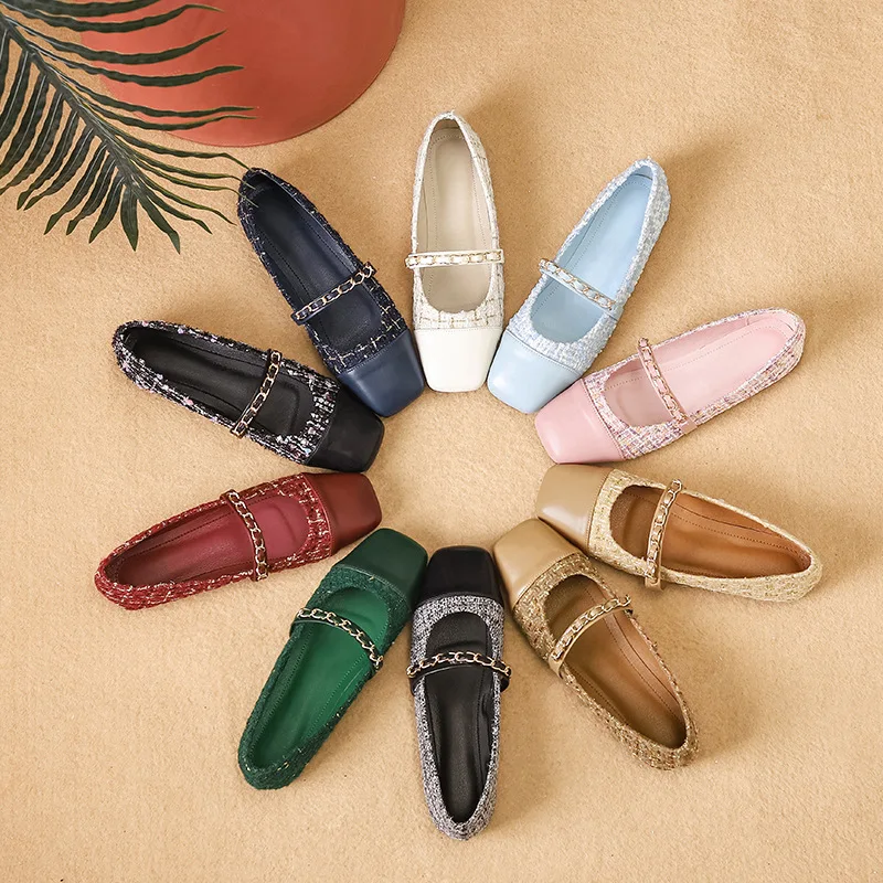 Plus Size 35-44 Women's Designer Mary Jane Shoes INS Hot Sale Flats Leisure Shoes Square Toe Low Heel Lady Office Dress Shoes
