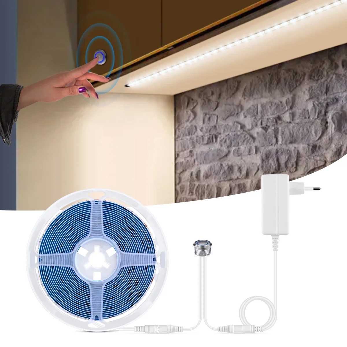 DC 12V Metall-Einbau-Touchsensor-Schalter LED-Streifenlicht Stufenlos Dimmbare LED-Leuchten Raumdekoration TV Schlafzimmer Schrank Hintergrundbeleuchtung