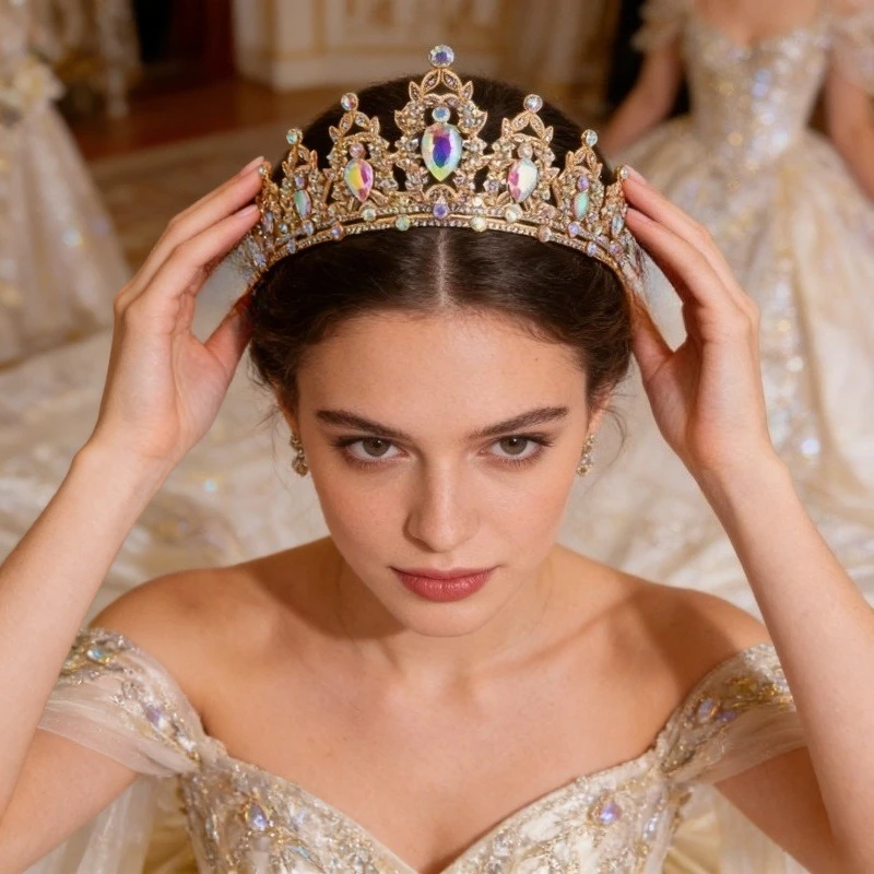 Kawaii Kristall-Tiara-Krone mit Strass, Prinzessinnen-Kopfschmuck, trendiges Party-Haar-Accessoire für Abschlussball, Geburtstag, Cosplay Image