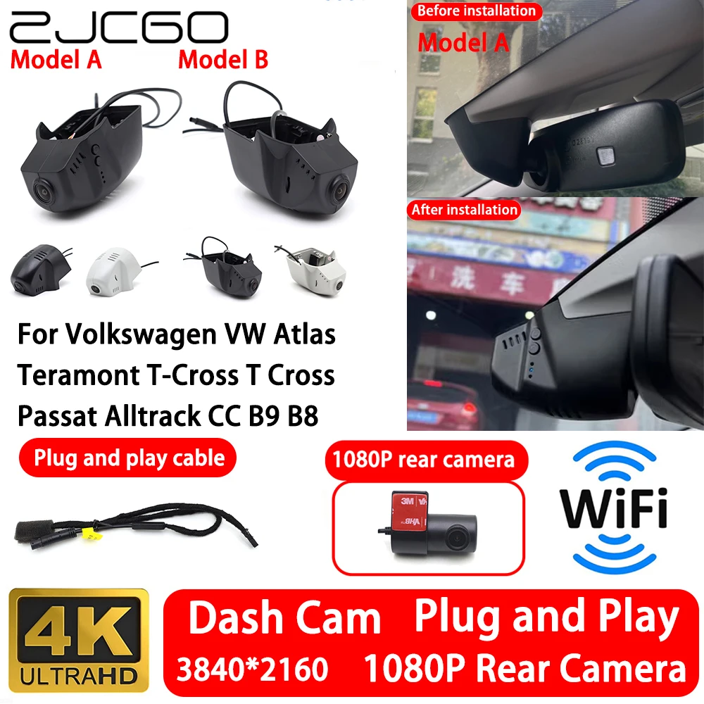 Für Volkswagen VW Atlas Teramont T-Cross T Cross Passat Alltrack CC B9 B8 4K 2160P Front- und Heckkamera Dashcam WLAN Plug-and-Play Image