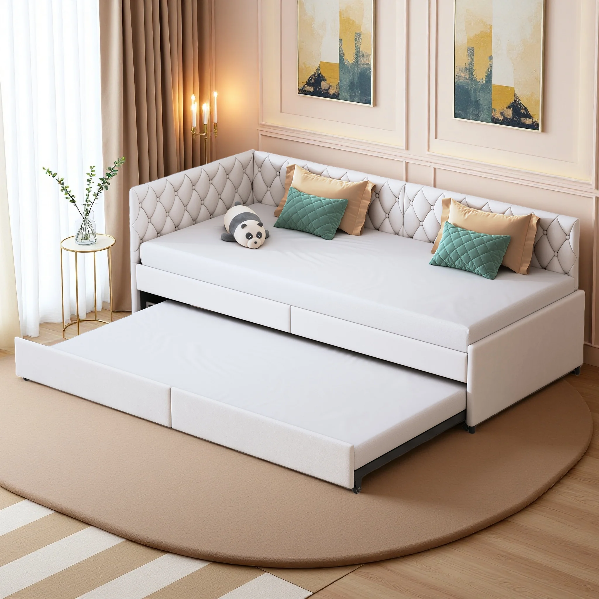 Superaly Ausziehbares Schlafsofa, Gepolstertes Bett, Multifunktionales Bett, Samtstoff, 90/180x200cm Image