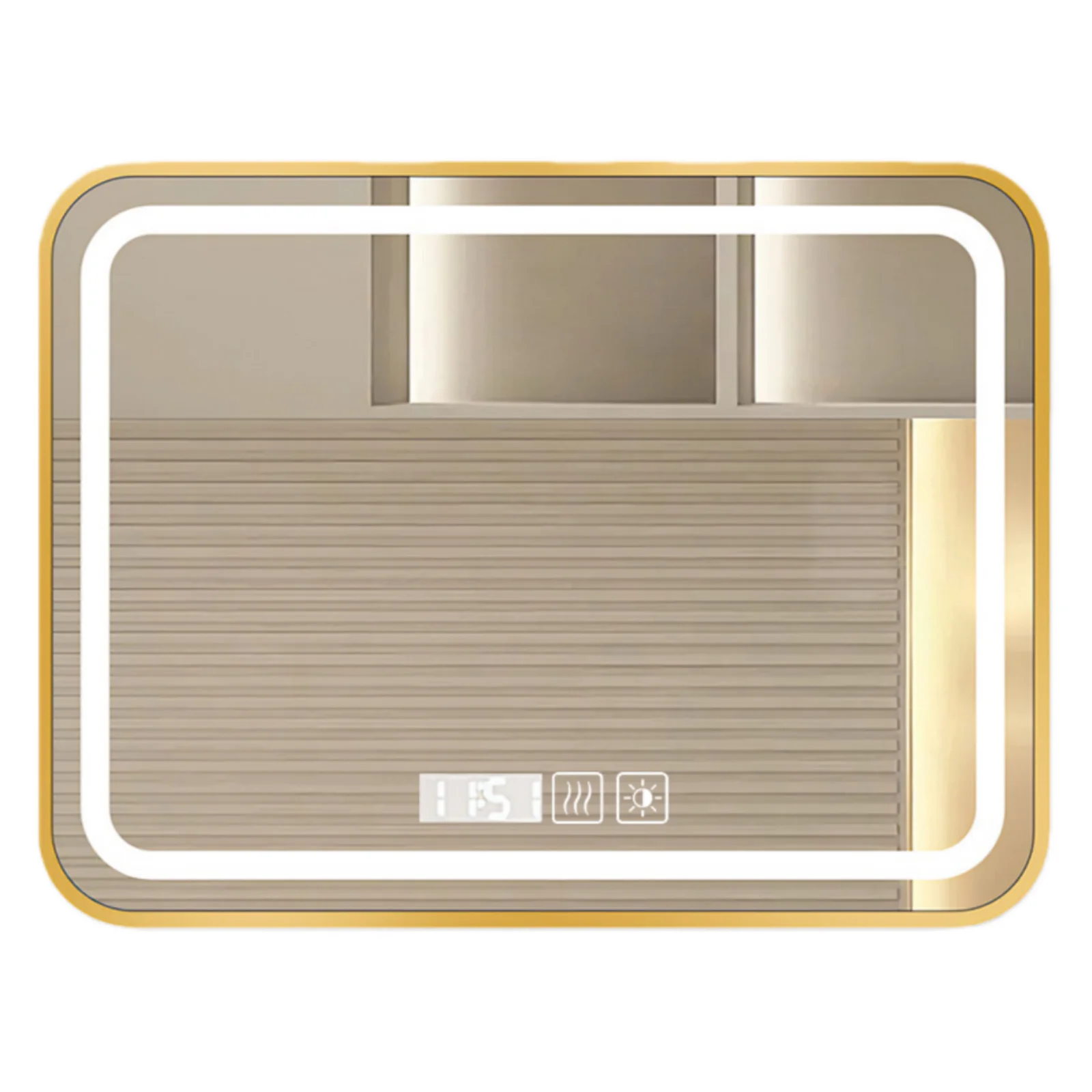 Badezimmerspiegel, rechteckig, goldfarbener Rahmen, 50 x 80 cm, dreifarbige LED-Beleuchtung, aus Aluminiumlegierung