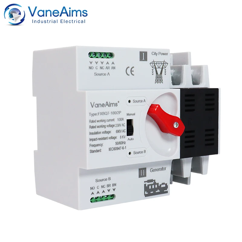 Ats automatischer Umschalter 220v din rail automatischer Umschalter 2p Dual Power Wahlschalter Generator Solar 63a 100a Image