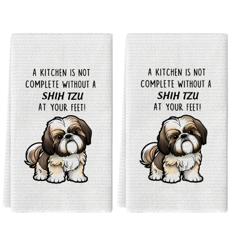 2 Stück, niedliche Küchentücher mit Shih-Tzu-Motiv, 40 cm x 60 cm, bestes Küchentuch-Set, super saugfähiges, weiches Reinigungstuch, Küchen- und Backtücher, Handtücher, Reinigungstücher, Image