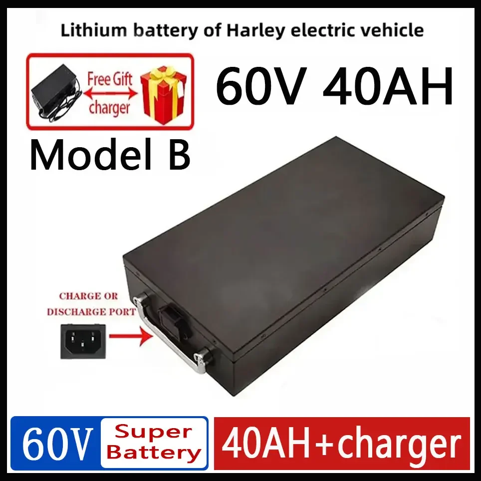 Lithium-Batterie für Elektrofahrzeuge, 60 V, 20 Ah-40 Ah, 2000 W, für Elektroroller, Citycoco, zusammenklappbar, zwei Räder, Harley, kostenloses Ladegerät Image