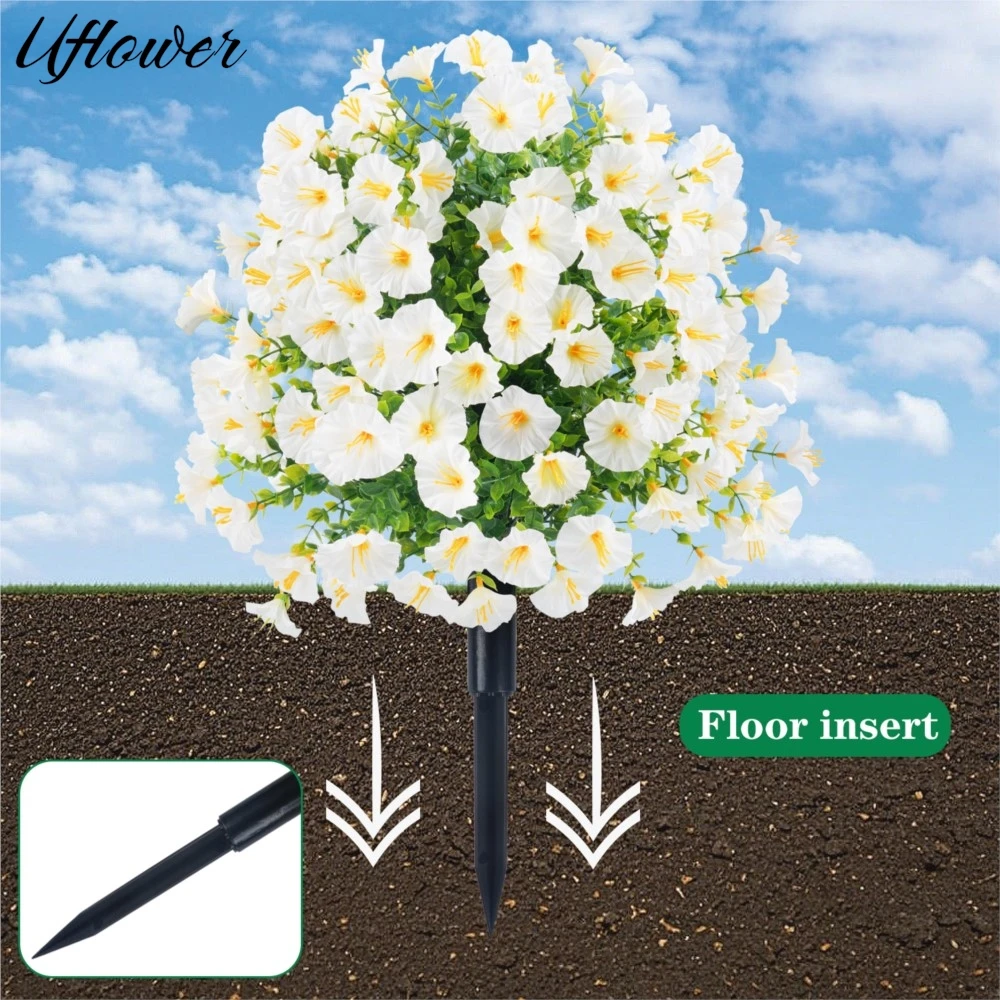 Uflower 1/2 Stück UV-beständige künstliche Blumenkugel mit Blumenranken, Sträuchern, Pflanzen, für Garten, Veranda, Terrasse, Zuhause, Hochzeitsdekoration Image