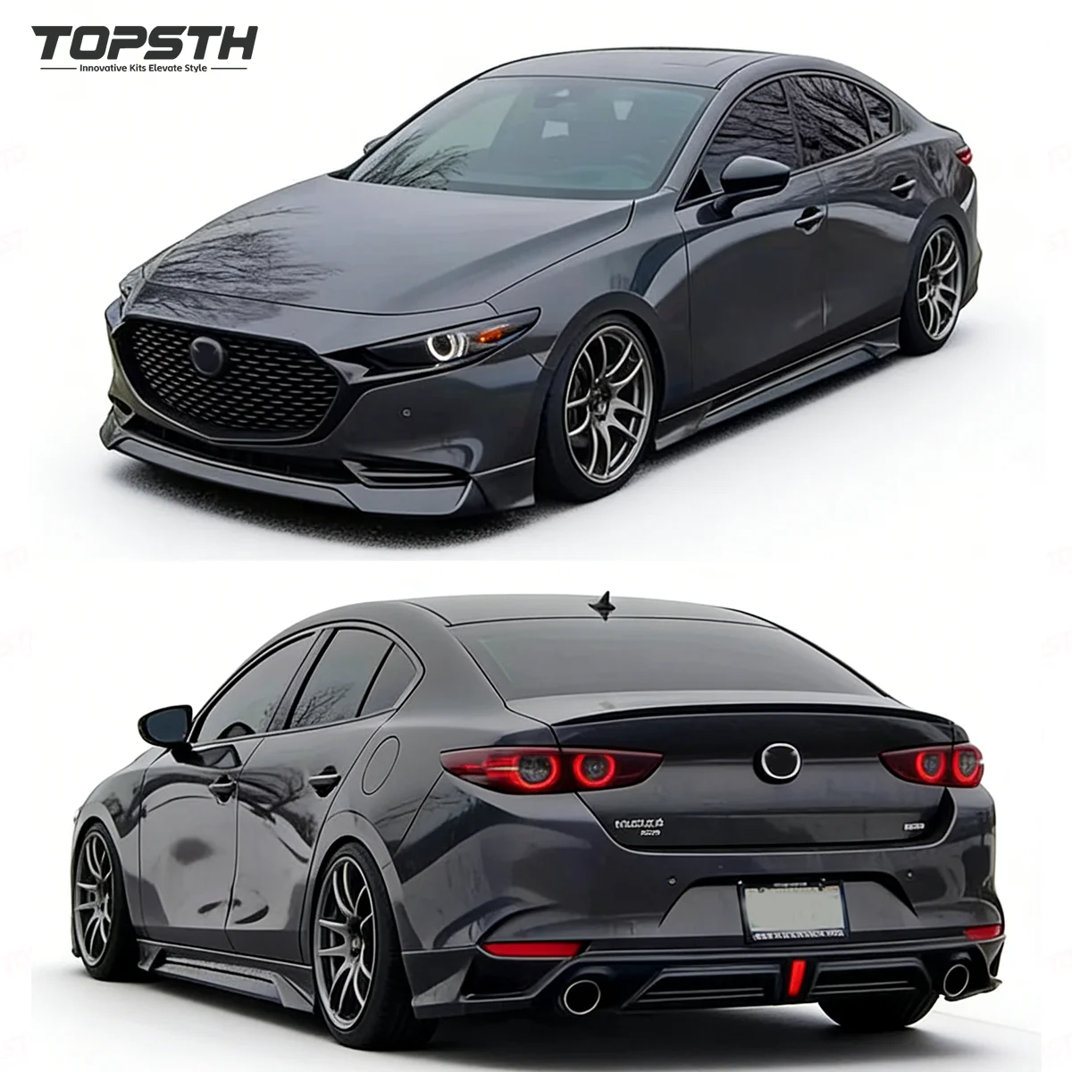 Für Mazda 3 Axela 2020+ Frontspoiler Seitenschweller Heckdiffusor Außenverkleidung PP-Kunststoff Sportlicher Stil Karosserie-Kit Zubehör Image