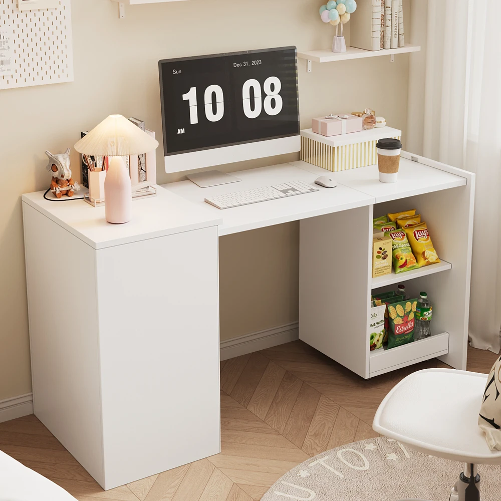126x55x72,5cm Multifunktionaler Klapptisch, Kombination aus Bürotisch und Schrank in Einem Design, mit 2 Aufbewahrungsfächern