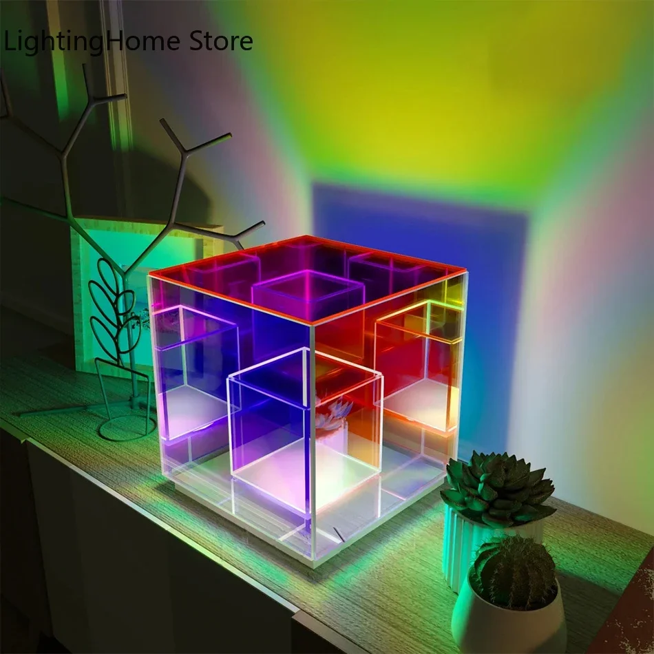Bunte Cube Tischlampe Led Farbige Acryl Tischlampen Für Wohnzimmer Schlafzimmer Nordic Wohnkultur Licht Nacht Nachttischlampe
