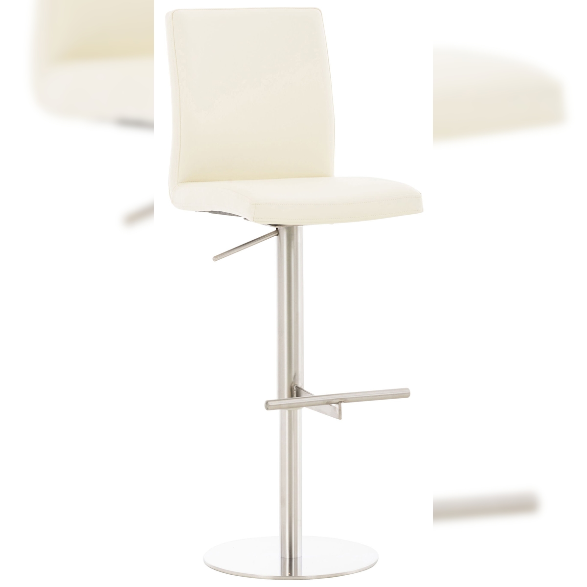 Décoshop26 -Höhenverstellbarer und um 360° drehbarer Barhocker x1 runde Metallplattform cremefarbener PVC-Sitz 10_0004562 Image