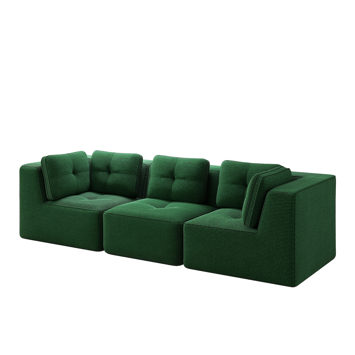 Merax 3-Sitzer Modulares Sofa, Cloud Sofa Cord rahmenlos, Lounge Sofa bodennah, mit breiten Armlehnen, Grün Image