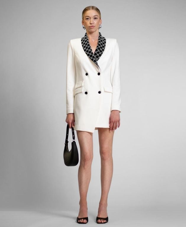 Johnny Beaded Lapel Mini Blazer Dress - White - Rachel Roy Dresses