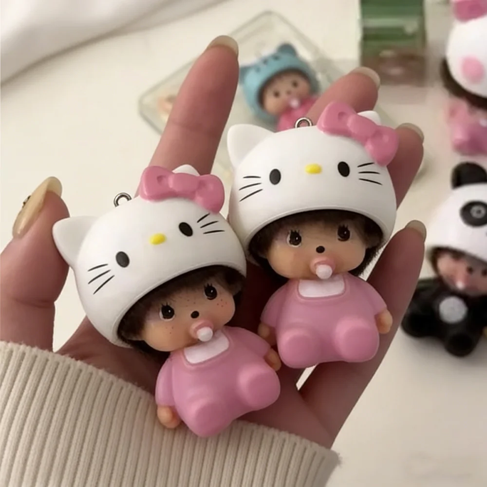 2026 Heißer Monchhichi Schlüsselanhänger Hello Kitty Cartoon Schlüsselring Niedliche Monchi Kitty Schlüsselanhänger für Taschen Accessoires Kindertag Geschenk Image