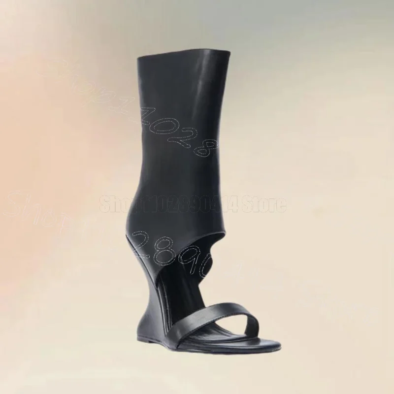 Schwarz Seltsame Stil Heels Offene spitze Sandalen Stiefel Seitlichem Reißverschluss Frauen Schuhe Mode Party Bankett Dating 2025, Zapatos Para Mujere