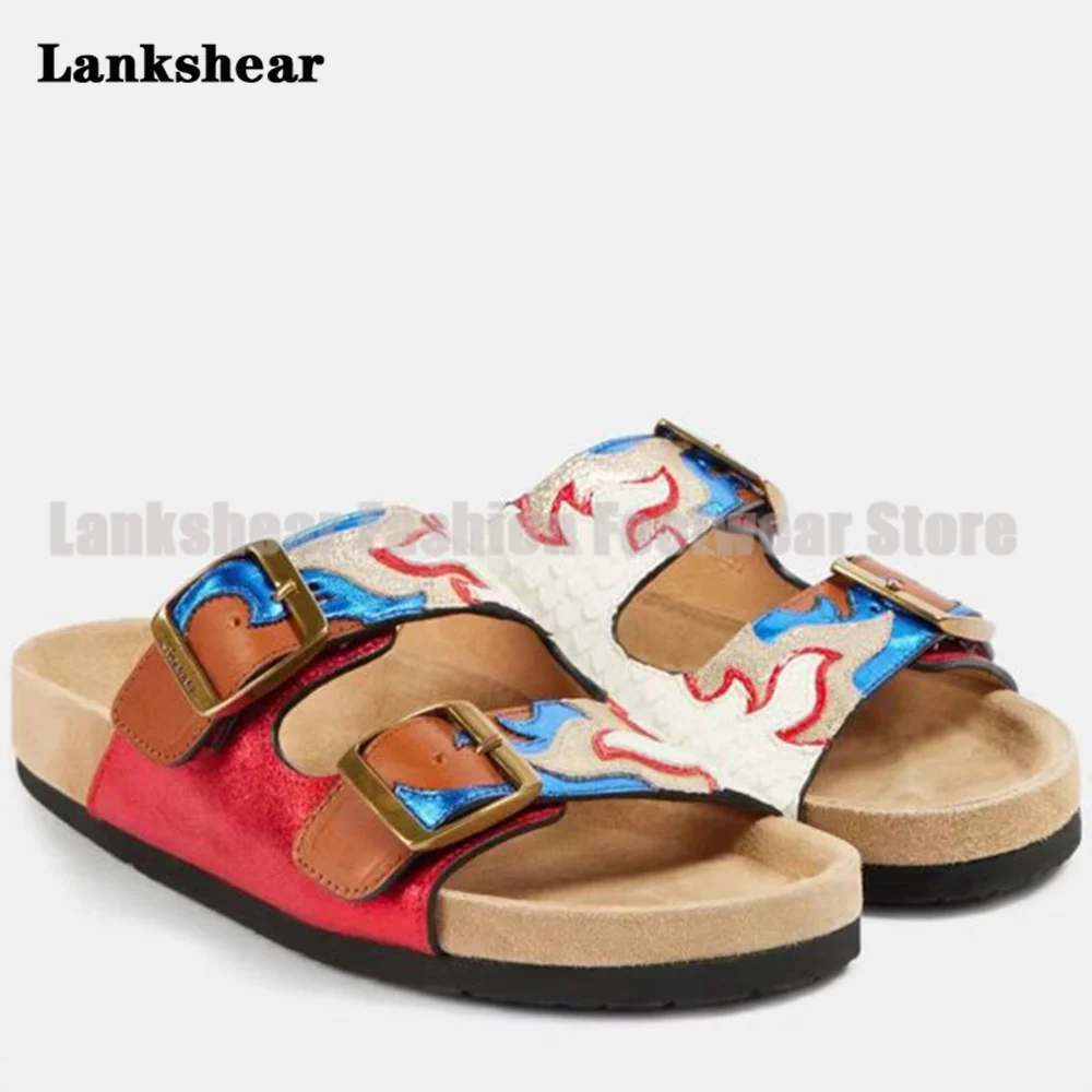 Schnalle Offene spitze Hausschuhe Frauen Schuhe Sommer Runde Kappe Dicken Sohlen Falt Hausschuhe Ethnischen Stil Alias De Mujer Verano