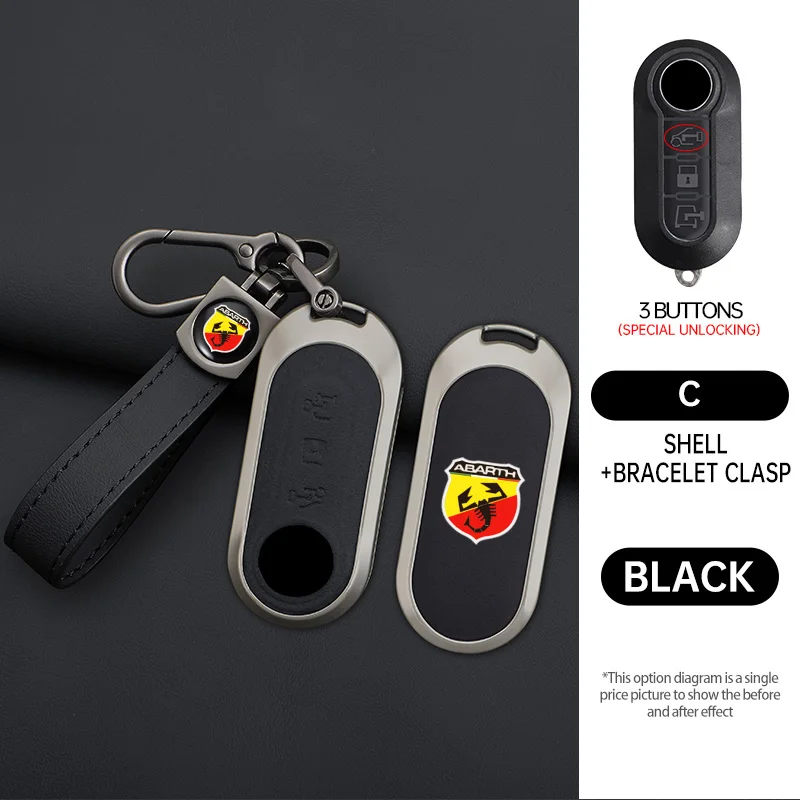 Legierung Leder Auto Smart Key Abdeckung Fall Schützen Keyless Schlüssel Tasche Shell Für Fiat Abarth 500 595 124, spinne Ducato Panda Tipo Bravo Image