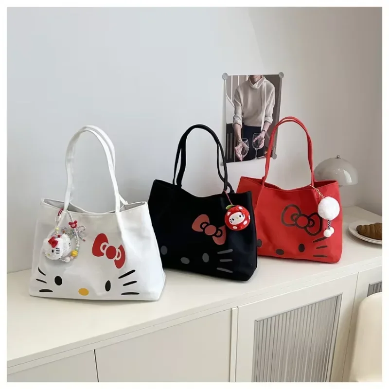 Hello Kitty Canvas-Tragetasche für Damen - Große, süße Schultertasche, modische, vielseitige Pendler-Handtasche, Geschenk