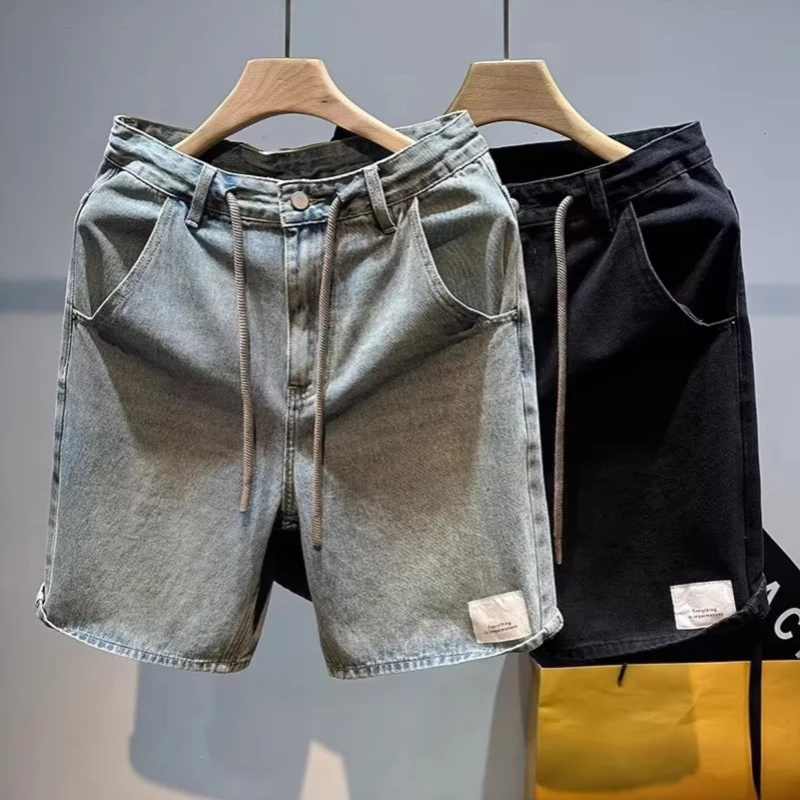 2026 Herren Straight Leg Blaue Denim-Shorts Sommer Lässige Fünf-Zoll-Strandshorts Dünne Leichte Y2K Vintage Japanische Relaxed Fit