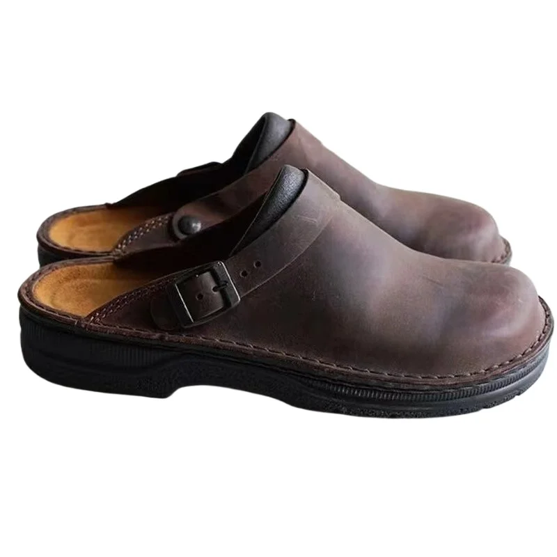 2026 Neue Herren- und Damenpantoffeln Sommer PU-Leder Schuhe Vintage Weiche Sohle Slip-On Sandalen Strandpantoffeln Freizeitschuhe Größe 38-48