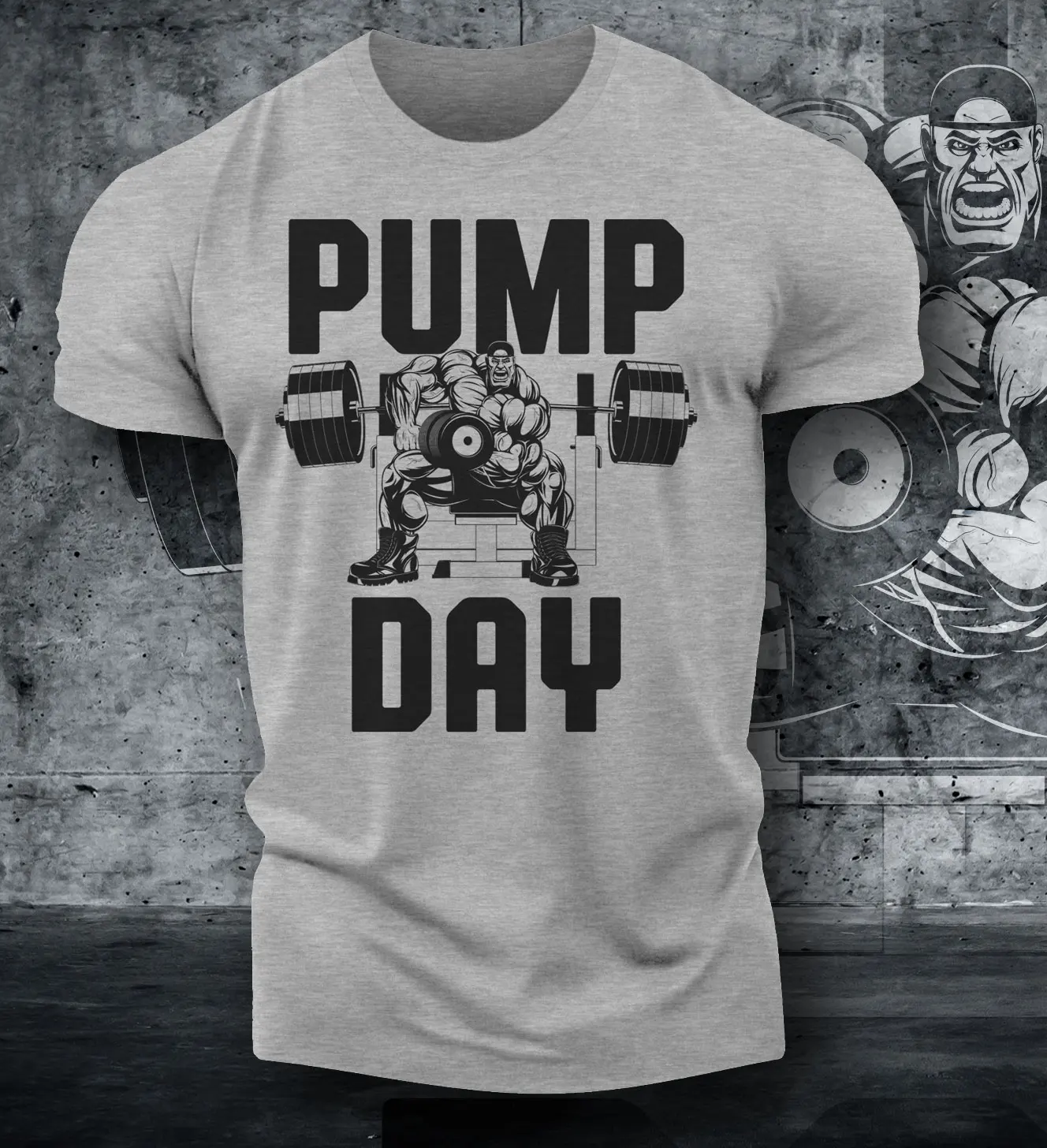 Gym Pump Day Herren Baumwoll-T-Shirt Sportlich Lässig Streetwear Grau Muskel Fitness Workout Gym