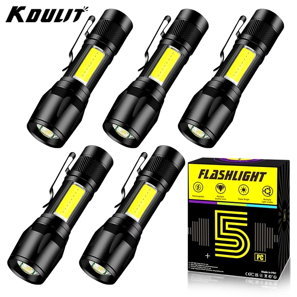 LED-Taschenlampe mit starkem Licht, USB wiederaufladbar, multifunktional für große Reichweite, tragbare Mini-Taschenlampe für den Außenbereich, Kappenclip-Licht Image