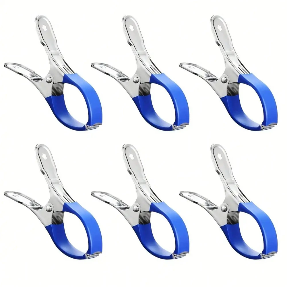 6 Stück/Set Pool-Abdeckungs-Clips, Edelstahl-Windschutzklemmen mit blauen Kunststoffgriffen, winddichte Clips für oberirdische Pool-Abdeckung Image