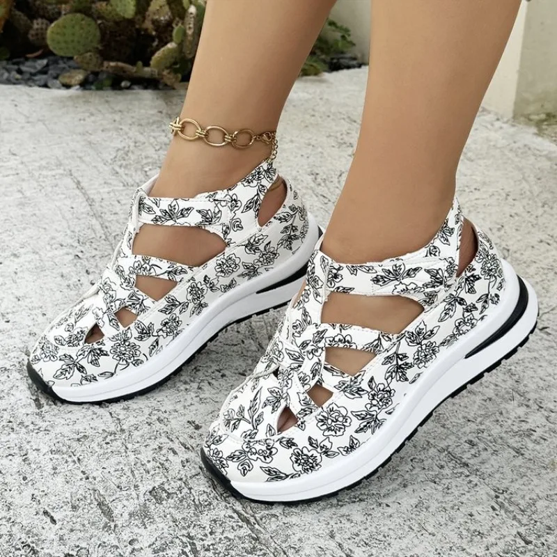 Damen Flache Sandalen Plateau-Keilabsatz Sneakers Slip-on Bequeme Freizeitschuhe für Frauen Luxus Outdoor-Sandalen Damen