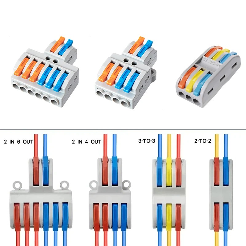 10 Stück Hebel-Drahtverbinder, schnelle Verkabelung, Kabelverbinder, Spleißdrahtverbinder, einsteckbare Leiter, Schraubklemmen, Block Image