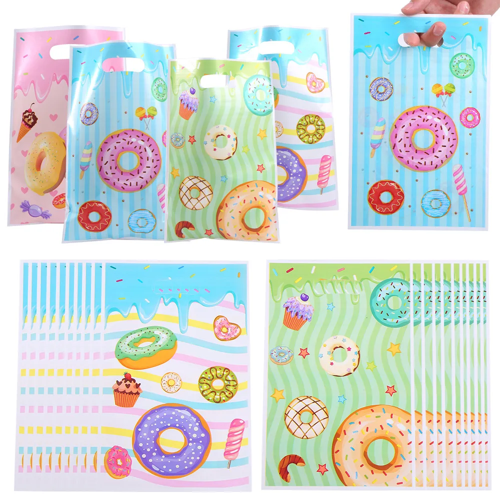 10/25/50 Stück Donut-Handtaschen Geschenk-Süßigkeiten-Verpackungsbeutel Donut-Thema Geburtstagsparty-Deko Kinder Baby-Shower Candy Bar Party-Zubehör Image