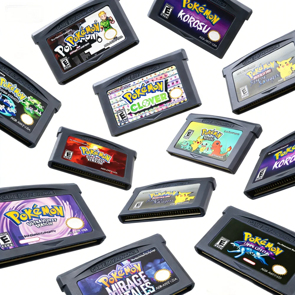 GBA Pokemon Game Cartridge 32-Bit Video Game Console Card AshGray Liquid Crystal Light Platinum Moemon Emerald English Language