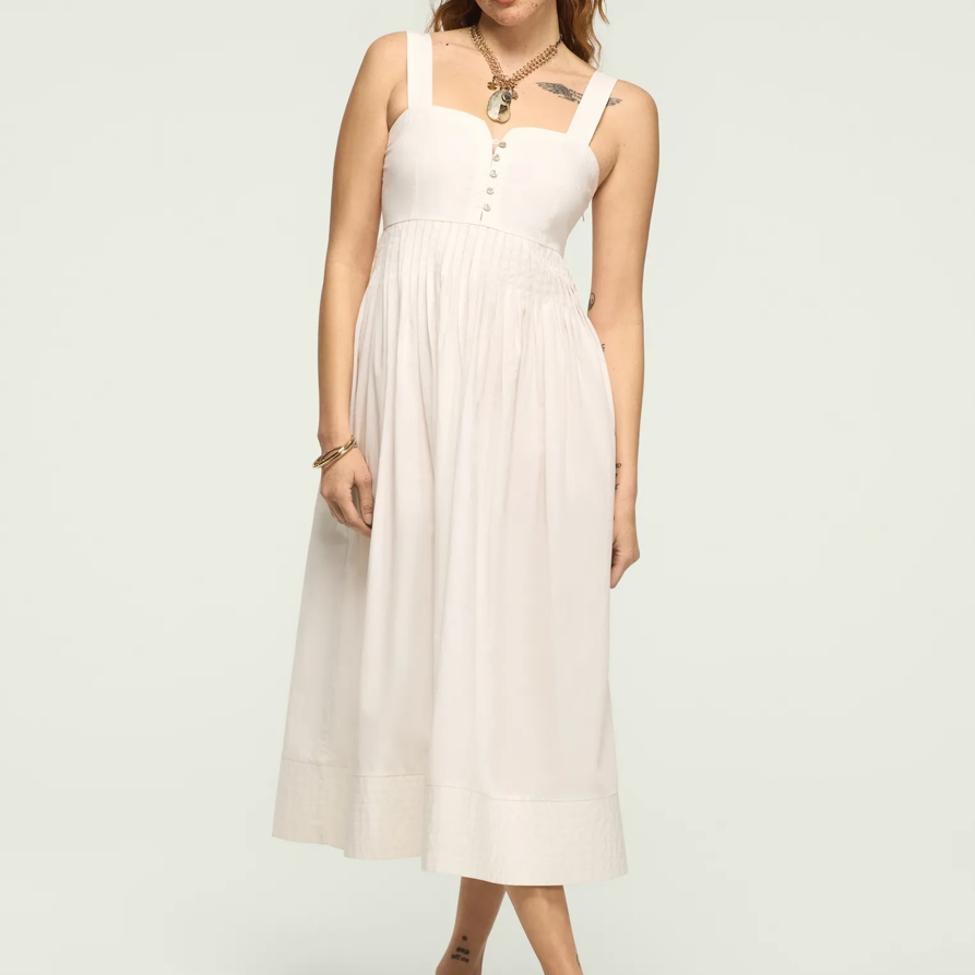 Lucky Brand Poplin Pintuck Maxi Dress - Women's Clothing Dresses Maxi Dress in Bright White, Size S