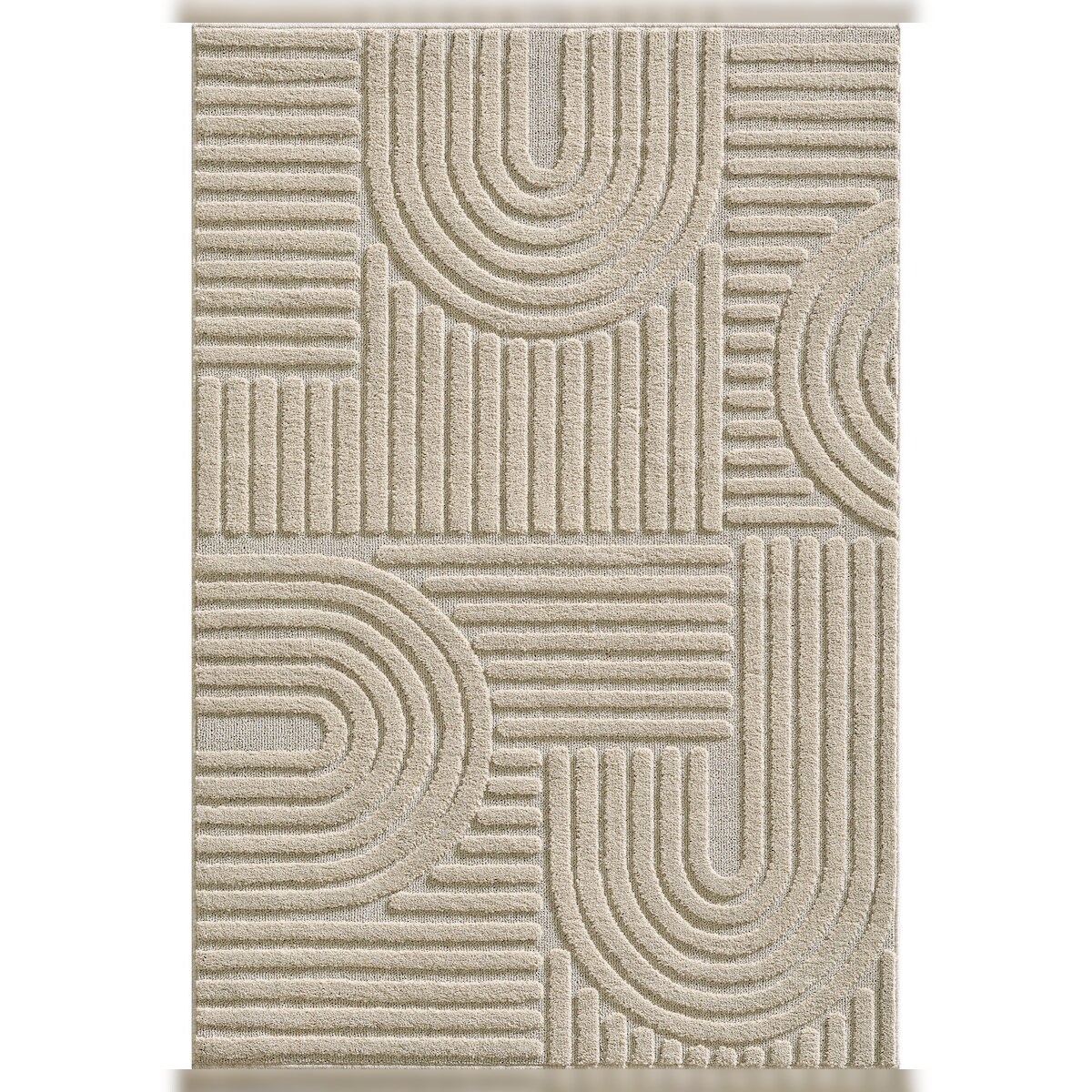 Teppich 3D-Effekt Skandinavischer Boho Skulptural Waschbar Strapazierfähig Wohnzimmer Esszimmer Beige 240x340 cm – RIGI von Kadima Design Image
