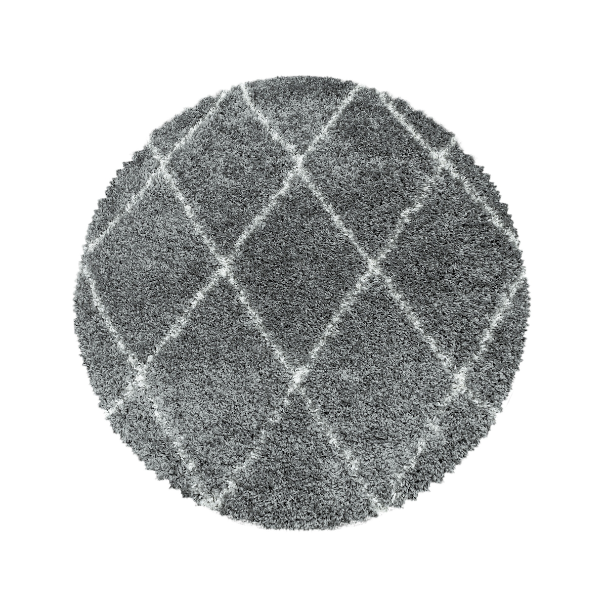 Teppich Schlafzimmer Hochflor Geometrisch Samtweich Waschbar Strapazierfähig Wohnzimmer Rund Grau 160x160 cm – DOLOMIT von Kadima Design Image