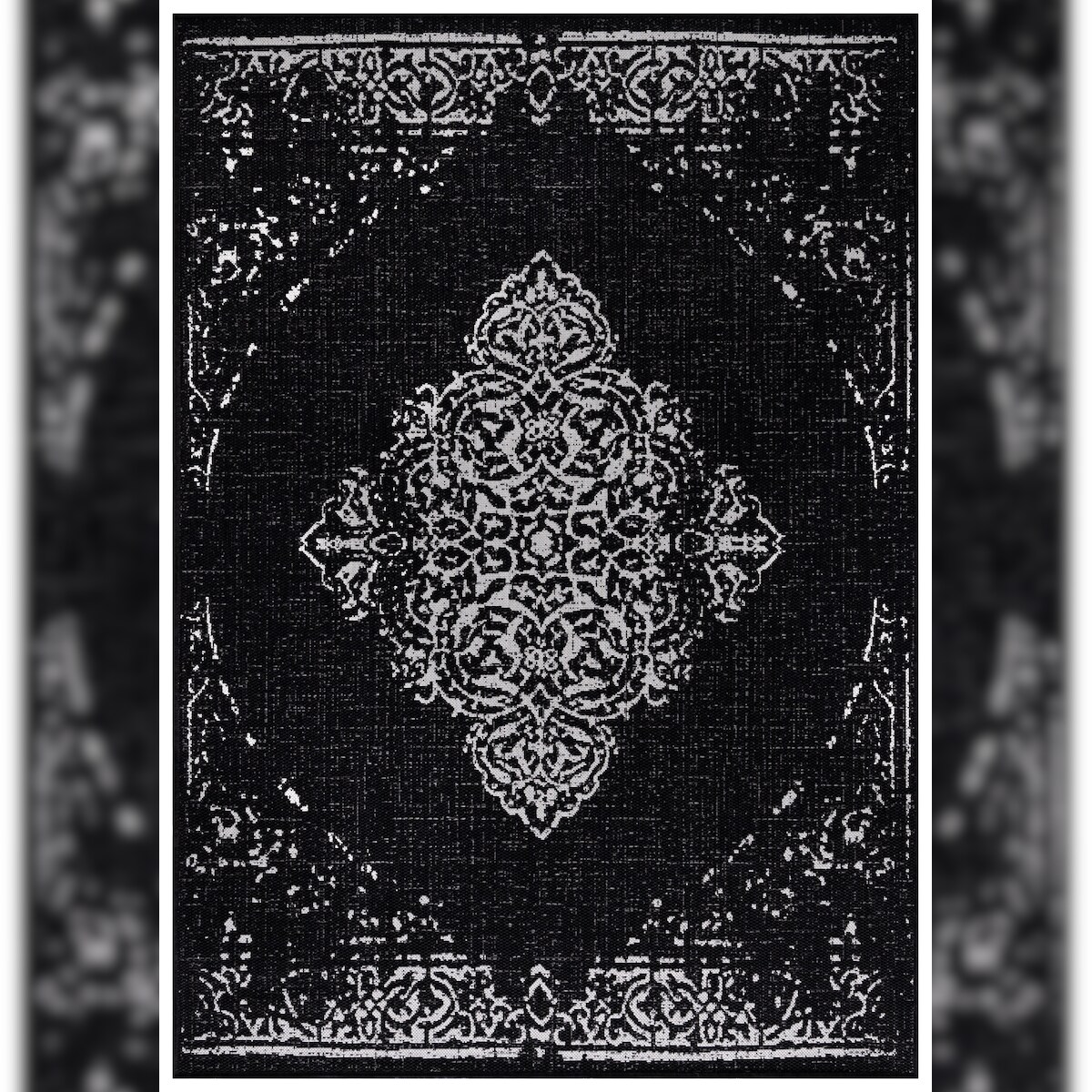 Teppich Balkon Vintage Pflegeleicht Waschbar Strapazierfähig Terrasse Küche Schwarz 120x170 cm OEKO-TEX Gekettelt – COMO von Kadima Design Image