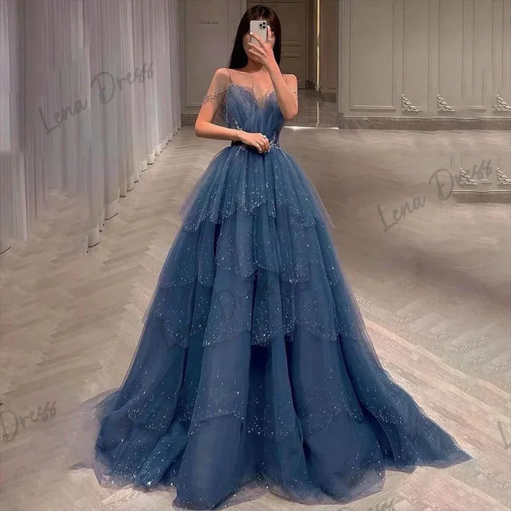 Lena Off the Shoulders Dress Women Elegant Party Dresses Woman Custom Made Layered Line A Women's Evening Dress Prom Wedding