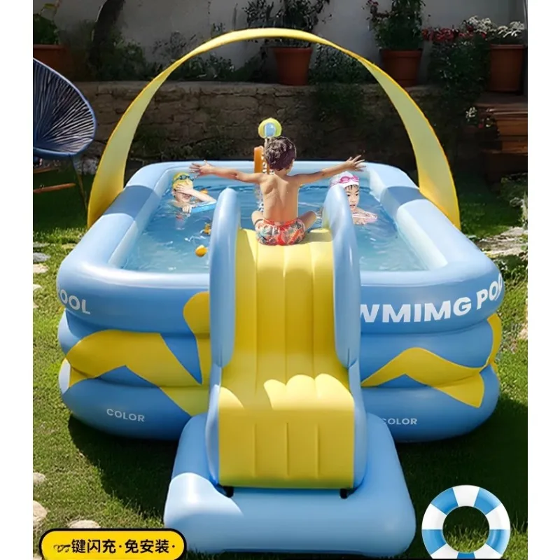 Aufblasbares Schwimmbad, Kinderheim, verdickte Rutsche, große Outdoor-Familie, Spieleimer für Erwachsene und Babys Image
