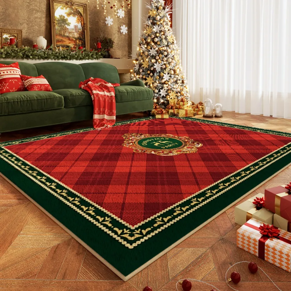 VIKAMA Weihnachten roter und grüner karierter Teppich für Wohnzimmer, Schlafzimmer, Eingang, festlicher dekorativer Teppich, Heimdekoration im Ins-Stil Image