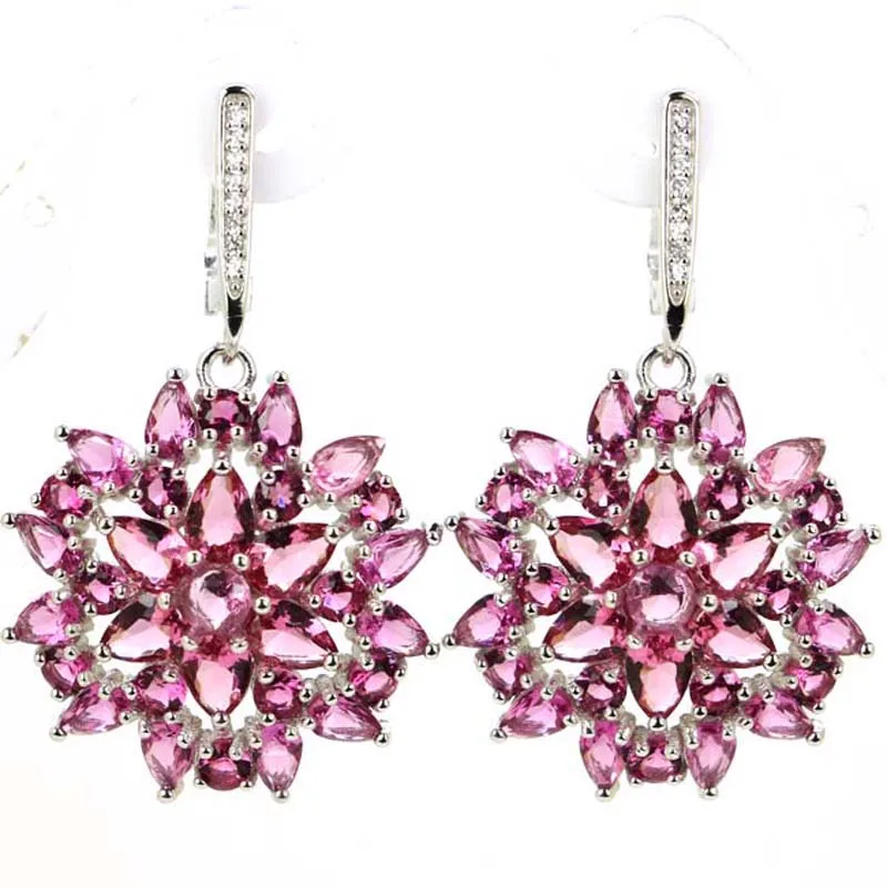 43 x 26 mm, mehrfarbig, 9 g, rosa Turmalin, goldener Citrin, rosa Turmalin, Tansanit, CZ, echte 925er-Sterlingsilber-Ohrringe