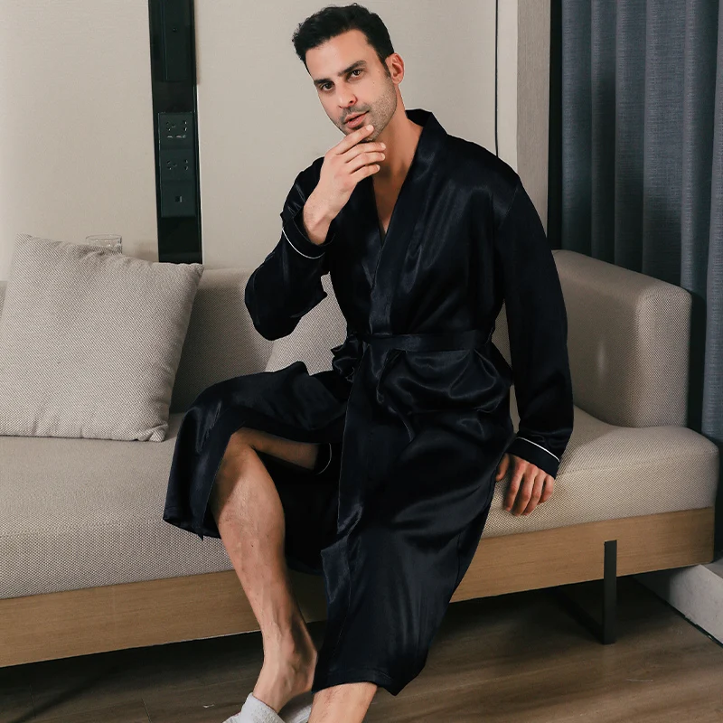 Pyjama Herren Frühling und Herbst Seide dünner Stil übergroße Pyjamas langärmelige Bademäntel Eisseide Bademäntel Home Kleidung Sommer Image