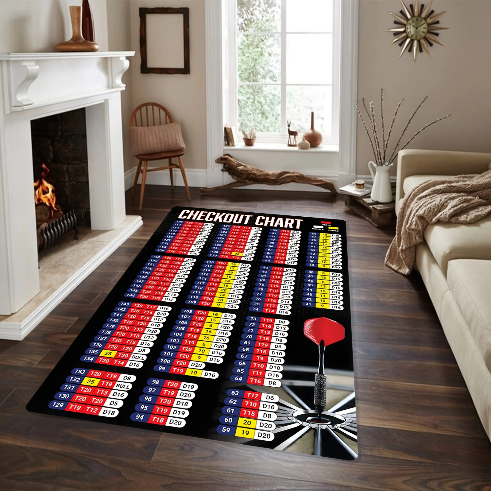 Klassischer Dart-Scoreboard-Teppich, Rutschfeste Maschinenwaschbare Bodenmatte für Spielzimmer Büro Heim-Dekoration Geschenk für Dart-Fans Image