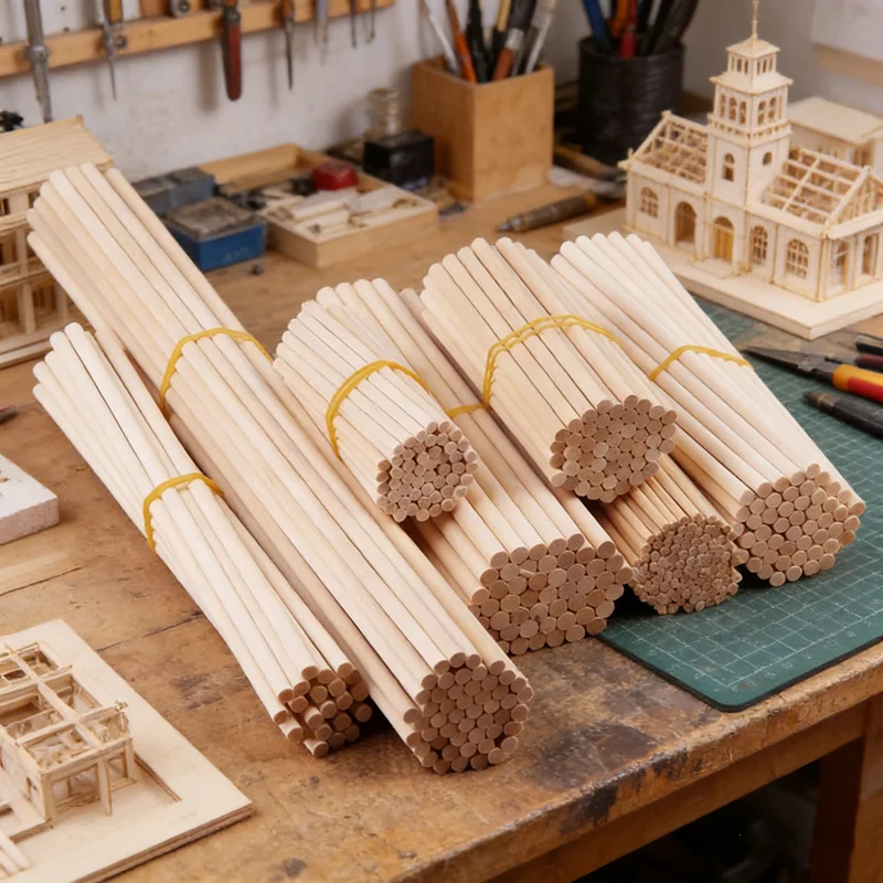 Runder Holzstab für Bastelarbeiten, Lebensmittel, Eis am Stiel und Modellbau, Kuchenstab, DIY, Langlebiger Stab, Baumodellbau, Holzbearbeitungswerkzeug Image
