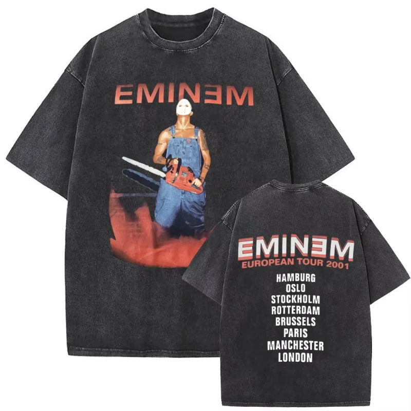 Rapper Eminem Slim Hi Kids Do You Like Violence Vintage Washed T-Shirts für Männer und Frauen Hip-Hop Mode Übergroßes T-Shirt Streetwear